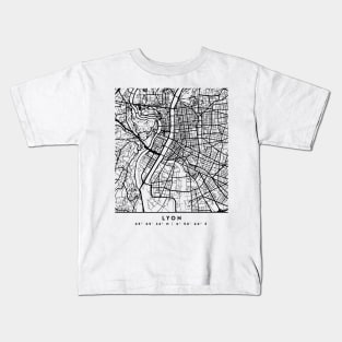 LYON FRANCE BLACK CITY STREET MAP ART Kids T-Shirt